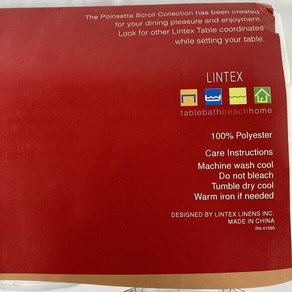 Lintex Poinsettia Scroll Collection Christmas Fabric Tablecloth 70” Round NOS - Picture 4 of 11
